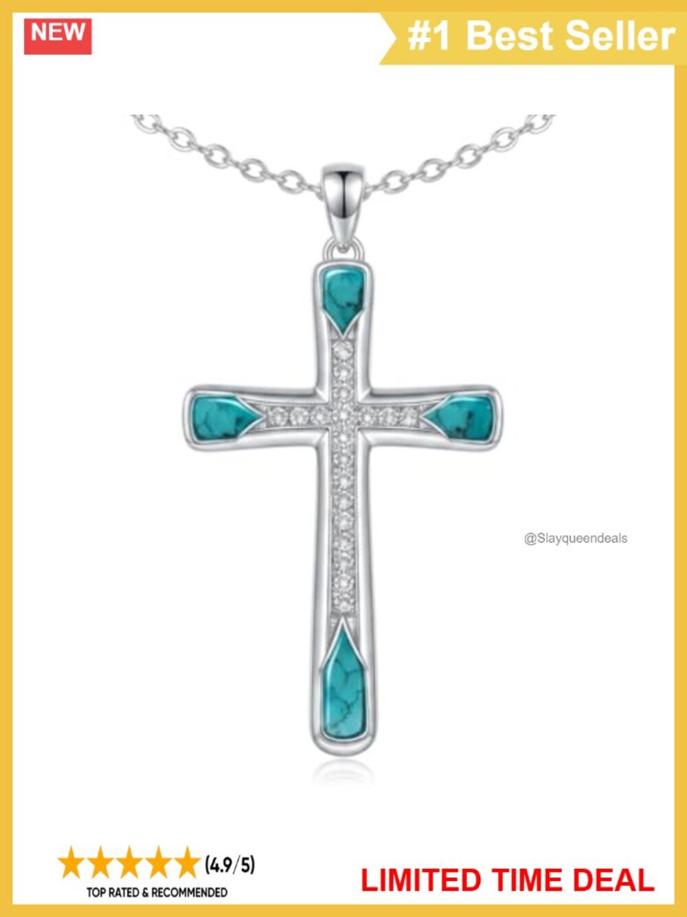 925 Sterling Silver Turquoise Cross Necklace Pendant 18" Gift for Women